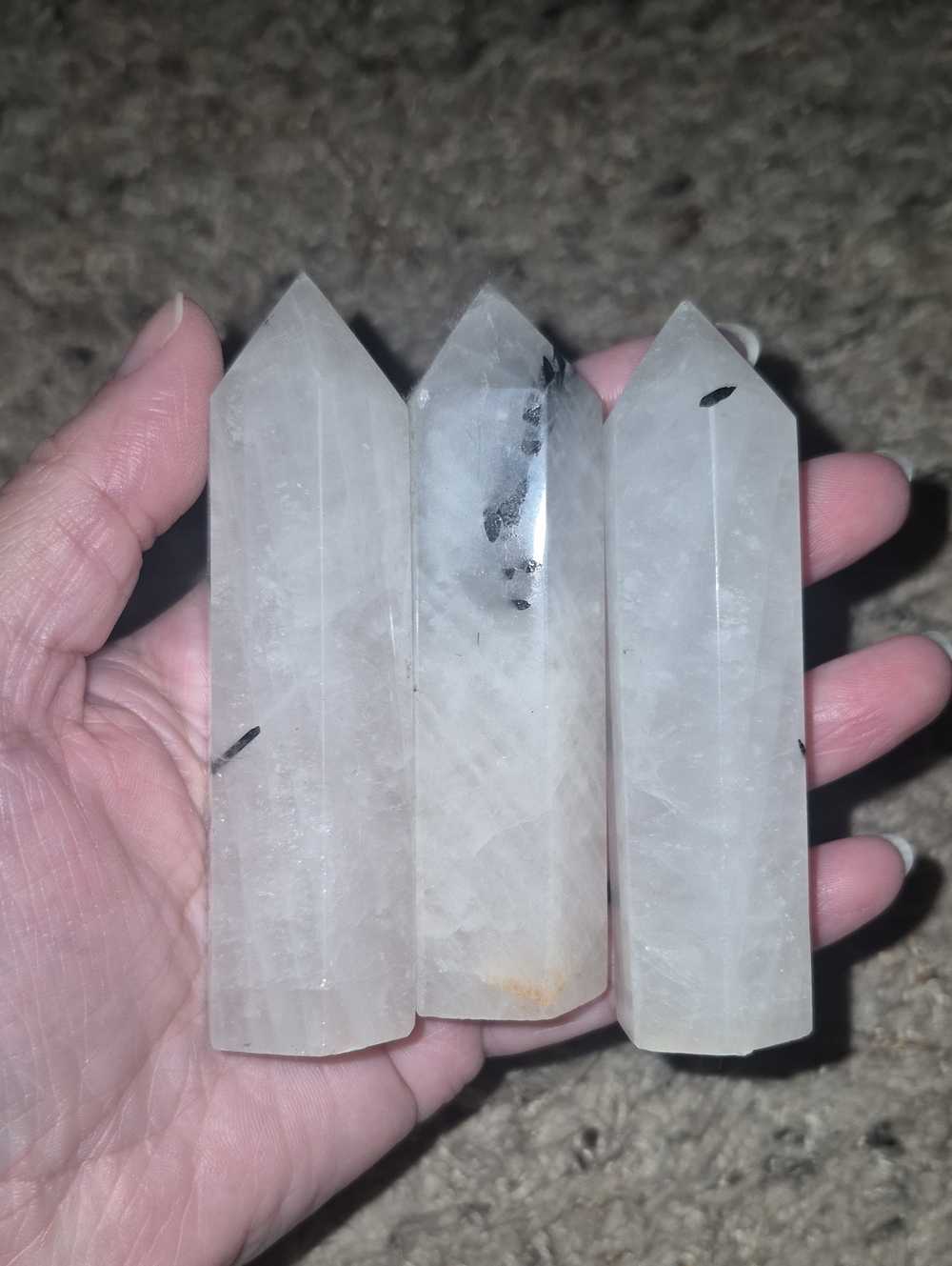 Clear Quartz Point Trio with Black Tourmaline Inclusions
